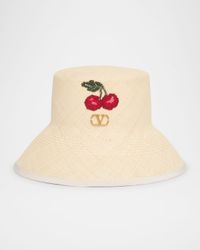 VLOGO Cherries Straw Bucket Hat