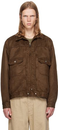 Engineered Garments Brown Button Tab Faux-Suede Jacket