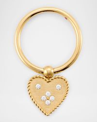 18K Yellow Gold Petit Venetian Princess Heart Diamond Charm Ring, Size 6.5