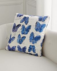 Butterflies In Blue Cotton Pillow, 22"