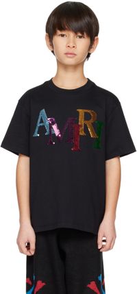 AMIRI Enfant | T-shirt noir à logo décalé à paillettes