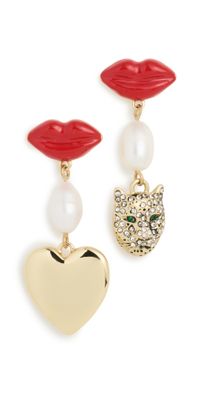 Clare V. Le Charm Earrings (Heart / Whiskers) Multi Color One Size