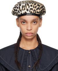 GANNI Béret beige et motif léopard à motif léopard imprimé
