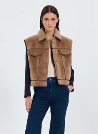 Zapa - Veste droite en fourrure synthétique - Taille 46 - Marron