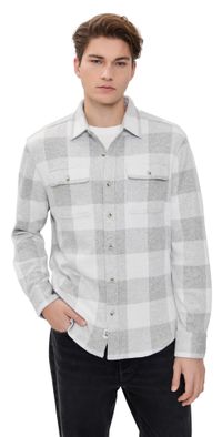 Fair Harbor Dunewood Flannel Shirt Heather Grey Buffalo Check M