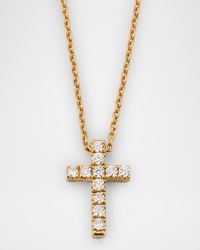 14K Yellow Gold White Diamond Cross Pendant Necklace