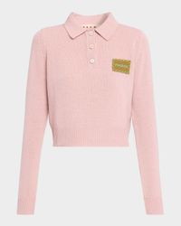 Logo Patch Cashmere Crop Polo Sweater