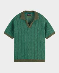 Men's Johnny Collar Chevron Knit Polo Shirt