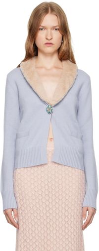 Blumarine Blue Faux-Fur Collar Cardigan