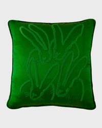 Hand-Embroidered Bunny Silk Pillow with Velvet Back
