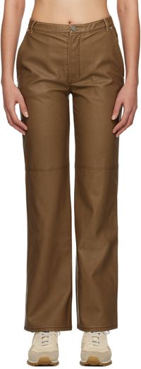 OPEN YY Brown Straight-Leg Faux-Leather Trousers