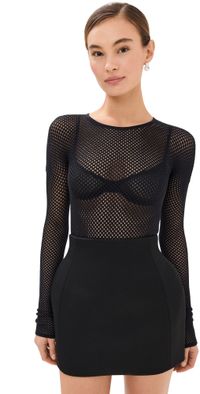 WARDROBE. NYC RHW Web Thong Bodysuit Black XXS/XS
