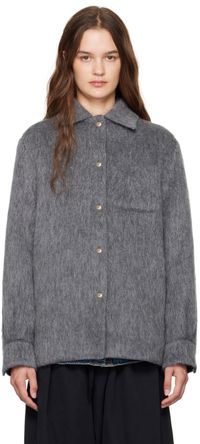 Moncler Blouson gris en laine vierge et mohair