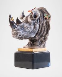 Rhino Bust Mount With Butterflies Objet