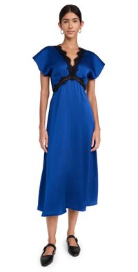 Sea Noa Satin V Neck Maxi Dress Blue 0