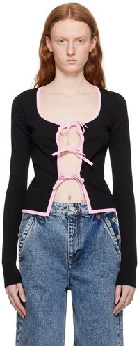 M05CH1N0 JEANS Cardigan noir à attaches à nouer