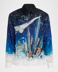 Men's Vol De Nuit Long-Sleeve Silk Shirt
