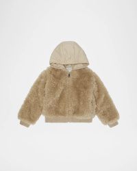 Girl's Teddy Zip-Front Cardigan with Nylon Hood, Size 8-10