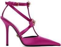 Versace Pink Gianni Ribbon Cage Satin Heels