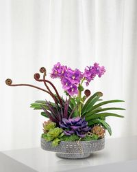 Vanda Orchid Succulent 19" Faux Floral Arrangement in Terracotta Planter