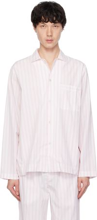 Tekla Chemise de pyjama à manches longues blanc et rose en popeline