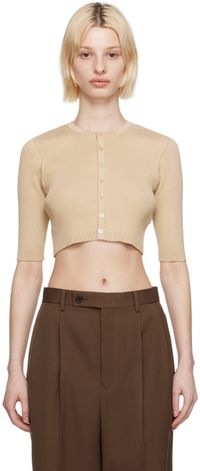 AURALEE Cardigan beige en tricot côtelé