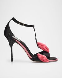 100mm Epine Rose T-Strap Satin Sandals