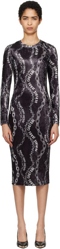 Versace Jeans Couture Robe midi noire en velours à motif Chain Couture