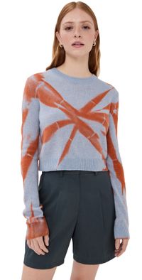 The Elder Statesman Mythic Tranquility Cashmere Crew Sweater Ice w/ Persimmon S