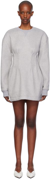 JW Anderson Gray Textured Long Sleeve Hourglass Minidress