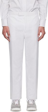 Thom Browne White & Gray Low Rise Backstrap Trousers