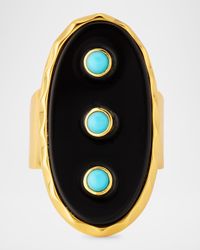 Black Onyx Turquoise Studded Adjustable Ring