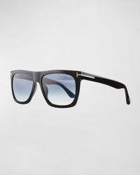 Morgan Thick Square Acetate Sunglasses, Black/Blue