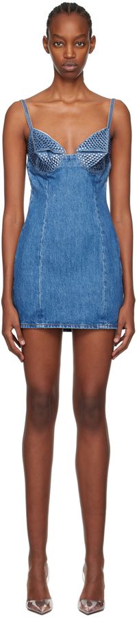AREA Blue Crystal Denim Minidress