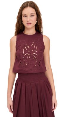 Dress To Cotton Blouse Foliage Embroidery Top Wine M