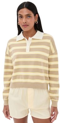 LE BOP Striped Polo Antique White Stripe XL