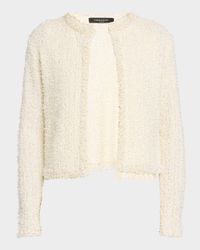 Fringe-Trim Sequin Tweed Cardigan
