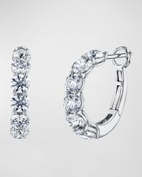 18K Gold Round Diamond Halfway Huggie Hoop Earrings, 2.8tcw/0.75"L