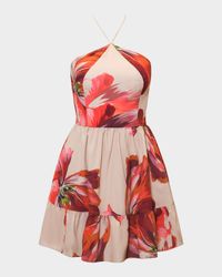 Mansi Flounce Floral-Print Halter Mini Dress