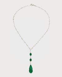 Platinum Carved Emerald and Briolette Diamond Necklace