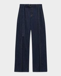 D-Ring Belted Wide-Leg Jeans