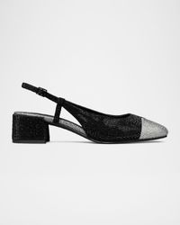 Bicolor Pave Cap-Toe Slingback Pumps