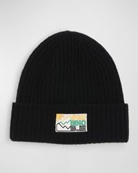 Kid's Rib-Knit Wool Logo-Patch Beanie
