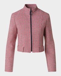 Houndstooth Wool Fresco Crop Bomber Jacket
