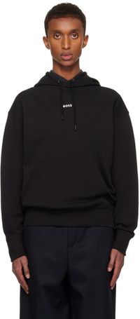 BOSS Black Cotton-Terry Contrast Logo Hoodie