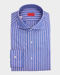 Men's Cotton and Linen Stripe Dress Shirt