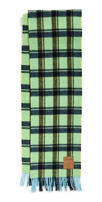 GANNI Double Face Wool Check Scarf Yellow Pear One Size