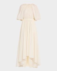 Gathered Short-Sleeve High-Low Dress