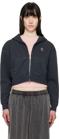 BAPE Black Pigment Dyed One Point Cropped Zip Hoodie