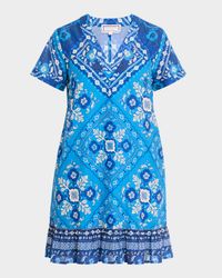 Floral-Print Flounce Shift Dress